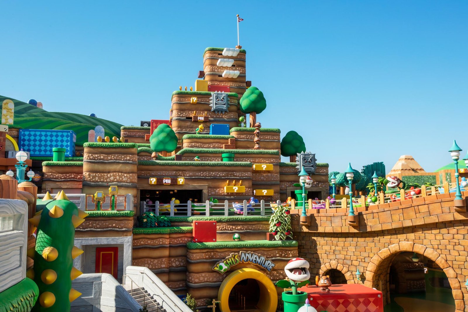 A wide-angle view of land themed to Nintendo.
