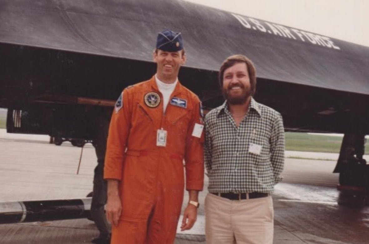 Peter Coade is shown a U.S. Air Force plane in an archival photo.