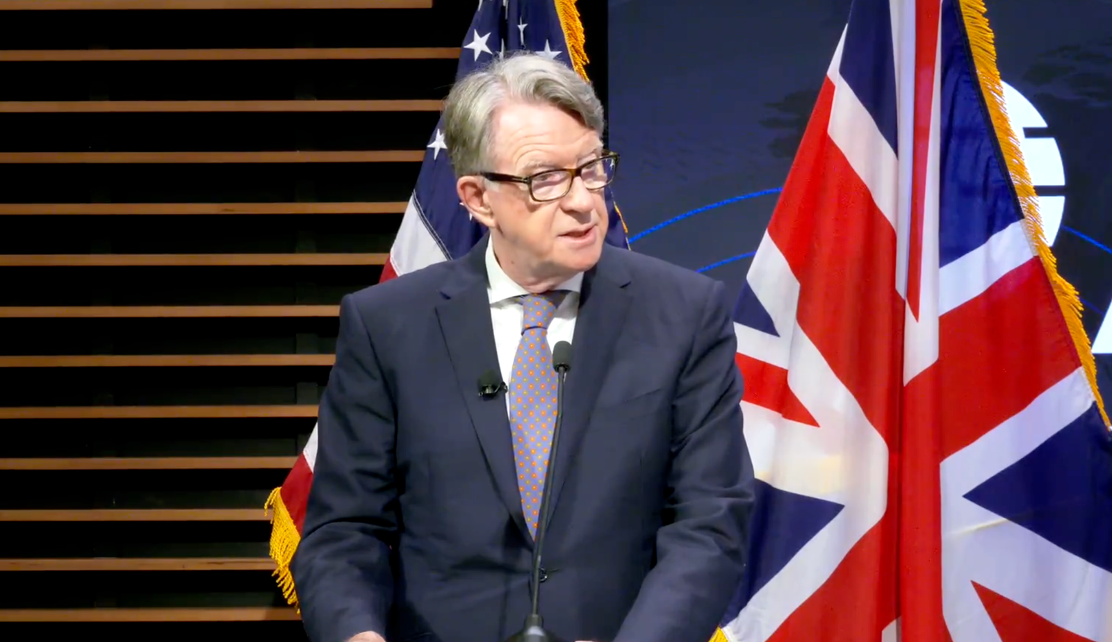 Peter Mandelson speaking at the 2025 Atlantic Council Christopher J. Makins Lecture