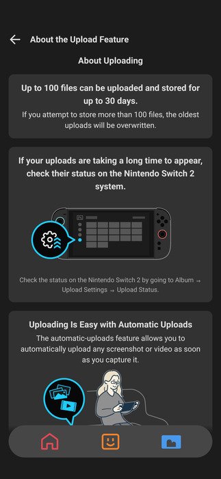 Nintendo Switch App about uploading