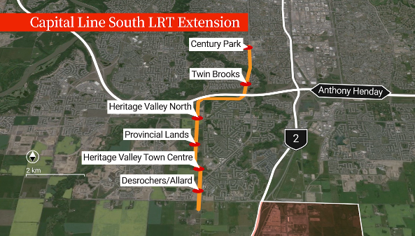 The Capital Line South will run from Century Park to the Derochers/Allard neighbourhood.