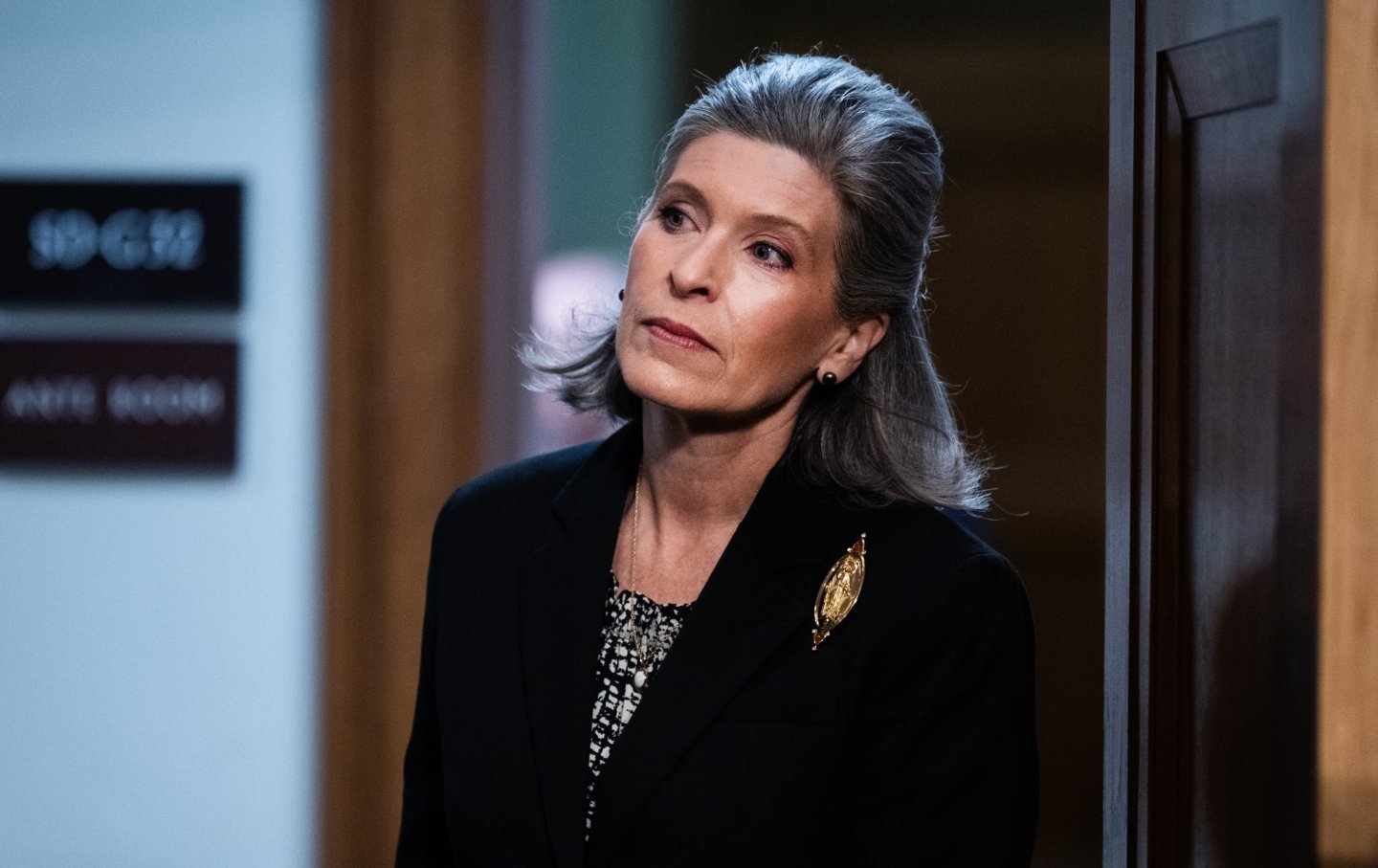 Senator Joni Ernst (R-IA) arrives for a Senate Armed Services Committee confirmation hearing on Tuesday, May 13, 2025.