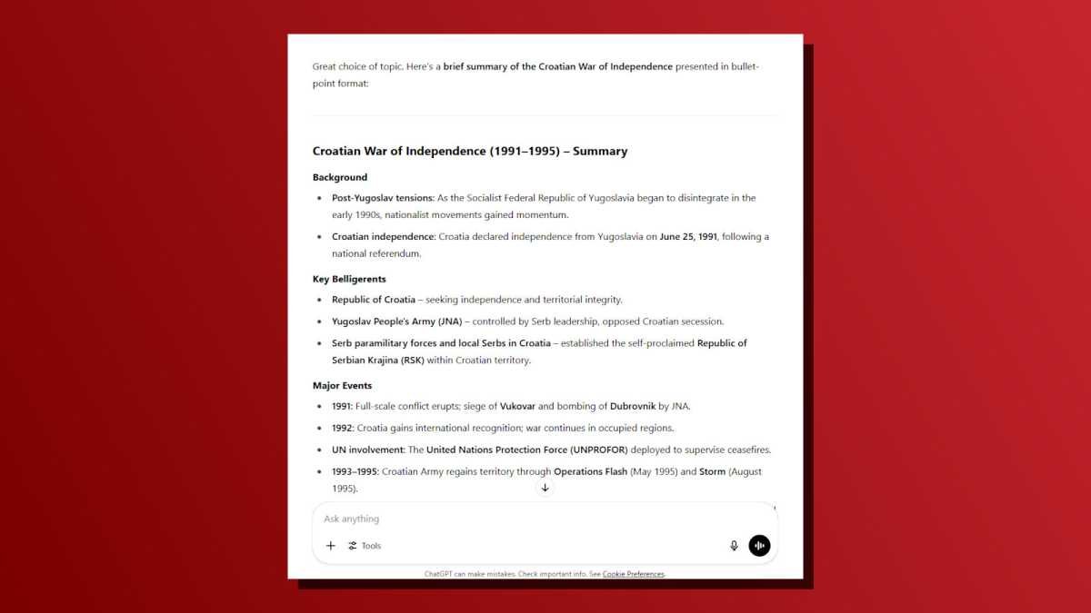 ChatGPT task compile research notes screenshot