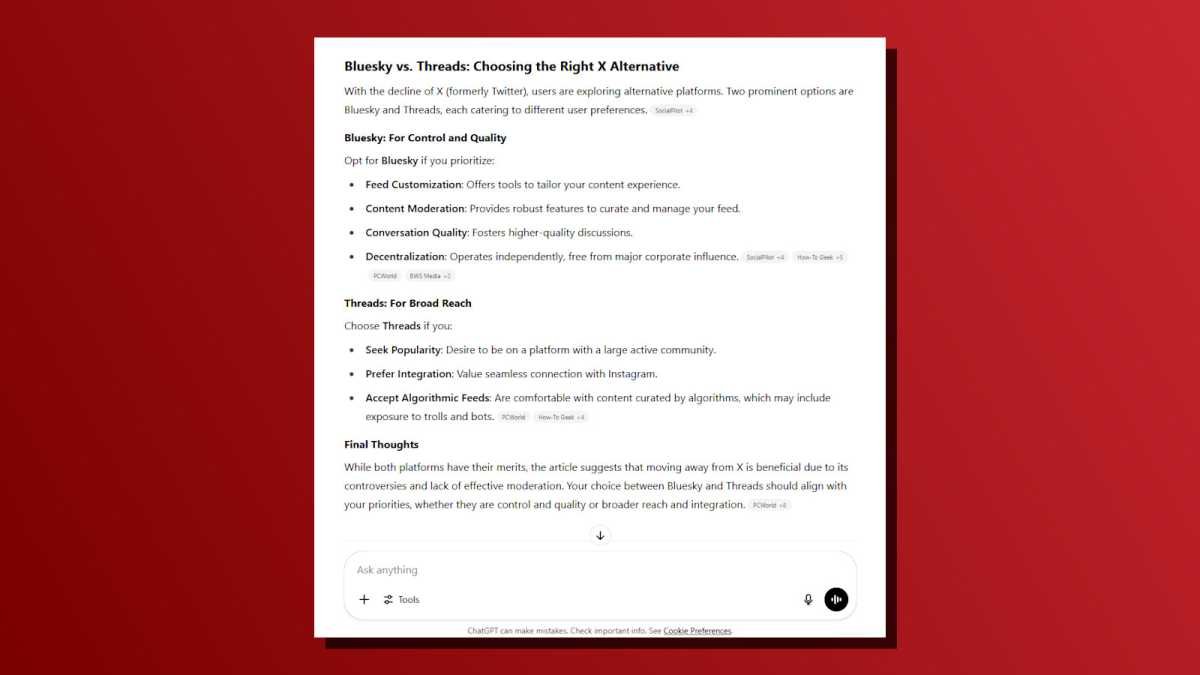 ChatGPT task summarize article content screenshot