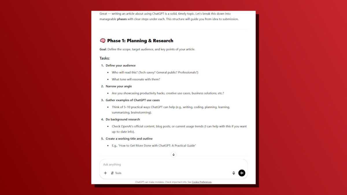 ChatGPT task planning project screenshot