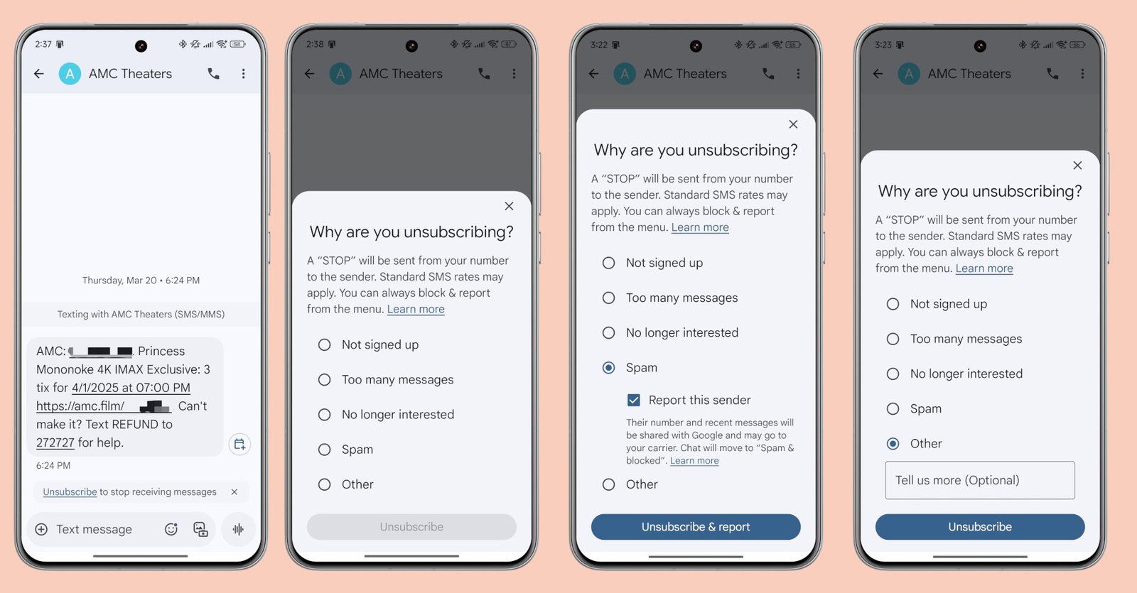Unsubscribe from automated texts in Google Messages Unsubscribe from automated texts in Google Messages
