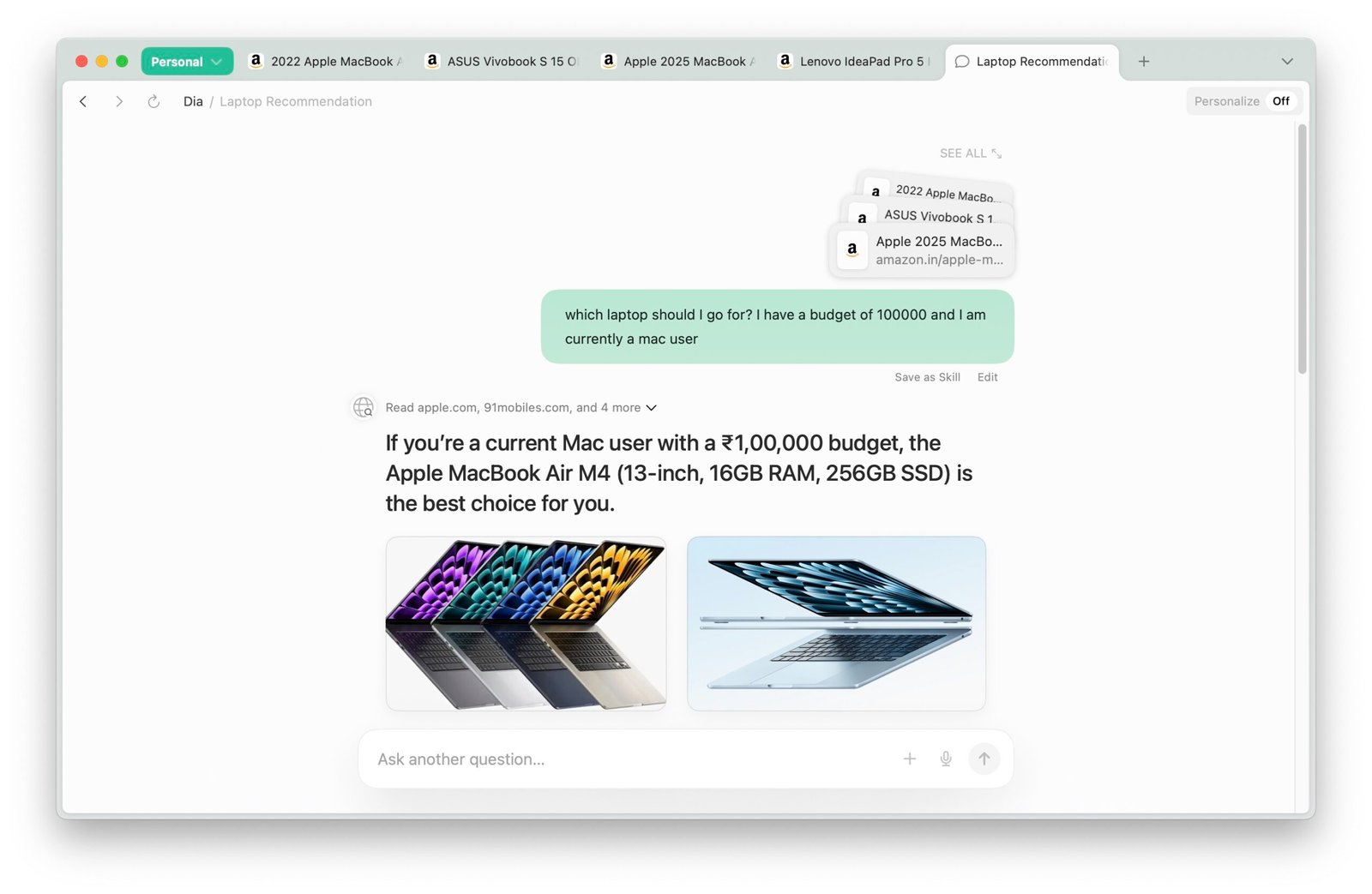 Dia browser's multi-tab contextual awareness