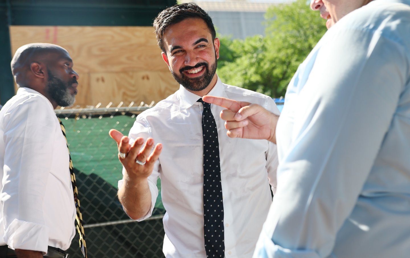 New York mayoral candidate state Assemblyman Zohran Mamdani (D-NY) greets voters with Democratic mayoral candidate Michael Blake on 161st Street on June 24, 2025, in the South Bronx in New York City.