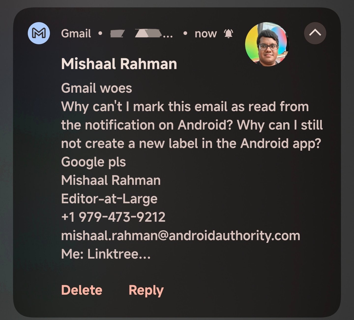Gmail notification on Android without mark as read