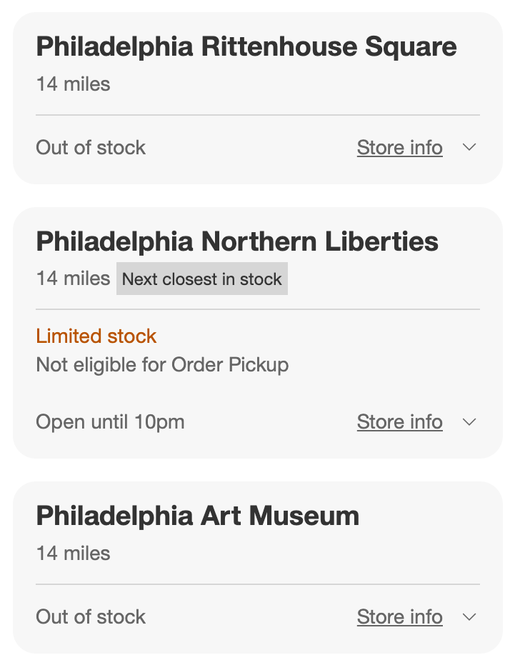 One Philadelphia area Target was showing