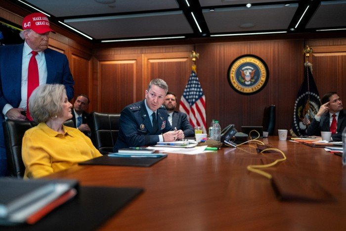 U.S. President Donald Trump holds a meeting with White House Chief of Staff Susie Wiles, Chairman of the Joint Chiefs of Staff General Dan Caine and other cabinet members in the Situation Room at the White House