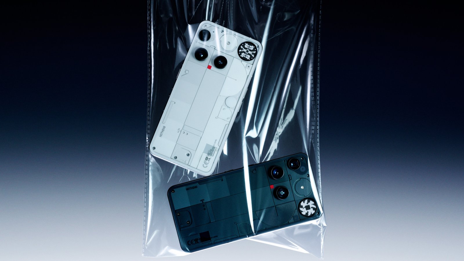 The Nothing Phone 3 in a plastic bag
