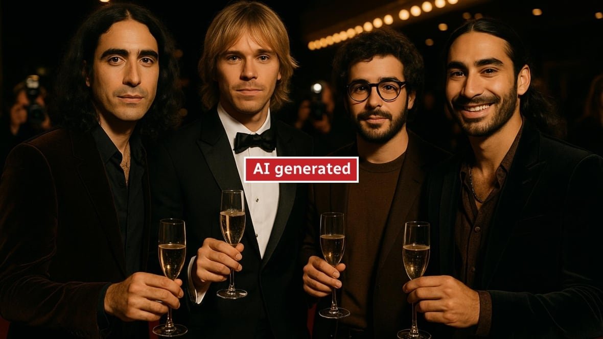 Four AI-generated men in suits.