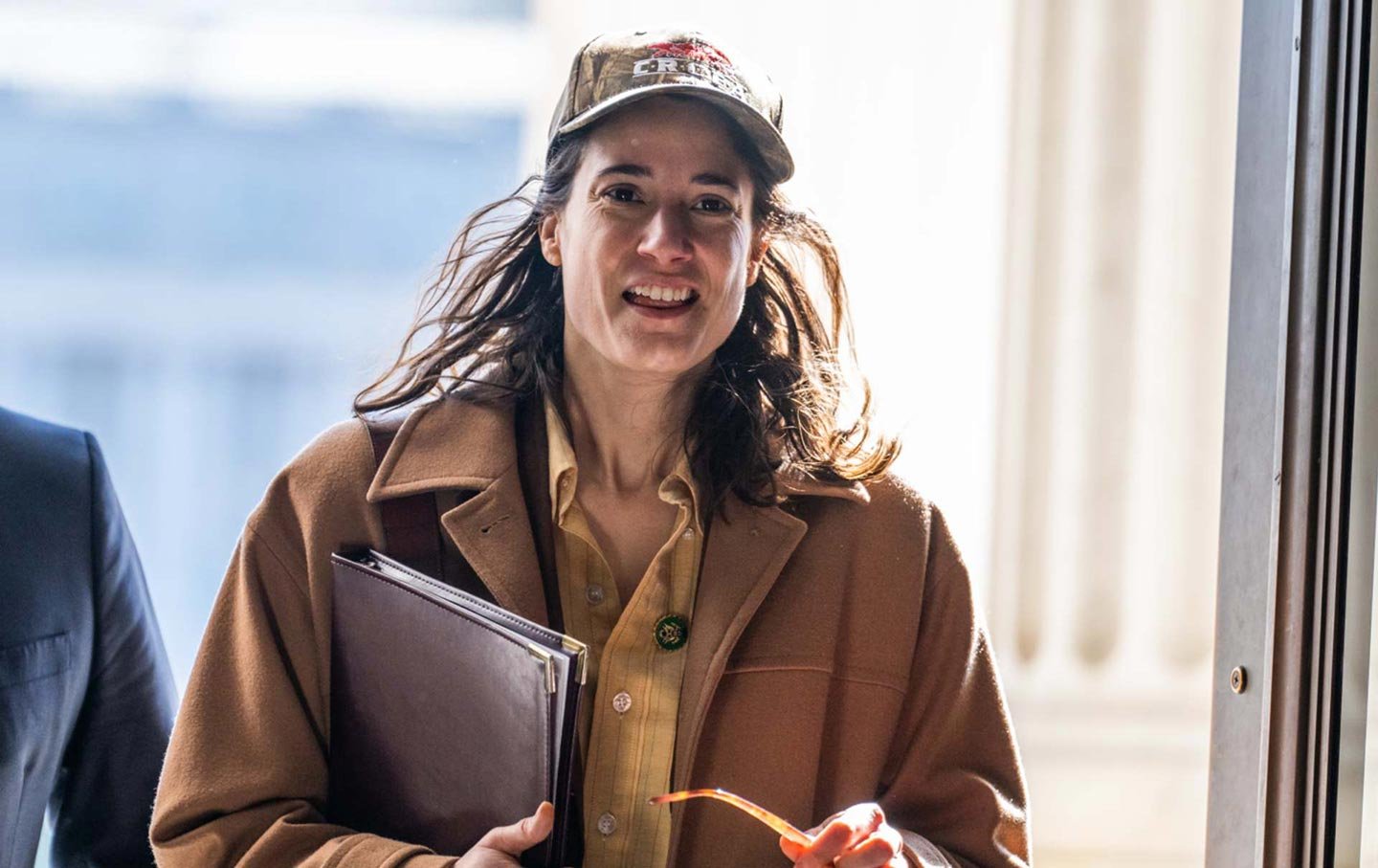 Representative Marie Gluesenkamp Perez (D-WA) arrives at the US Capitol on Thursday, March 27, 2025.