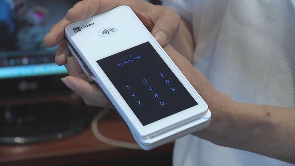 One of the POS terminals at Danforth business NaNa Florist, after the reported theft.