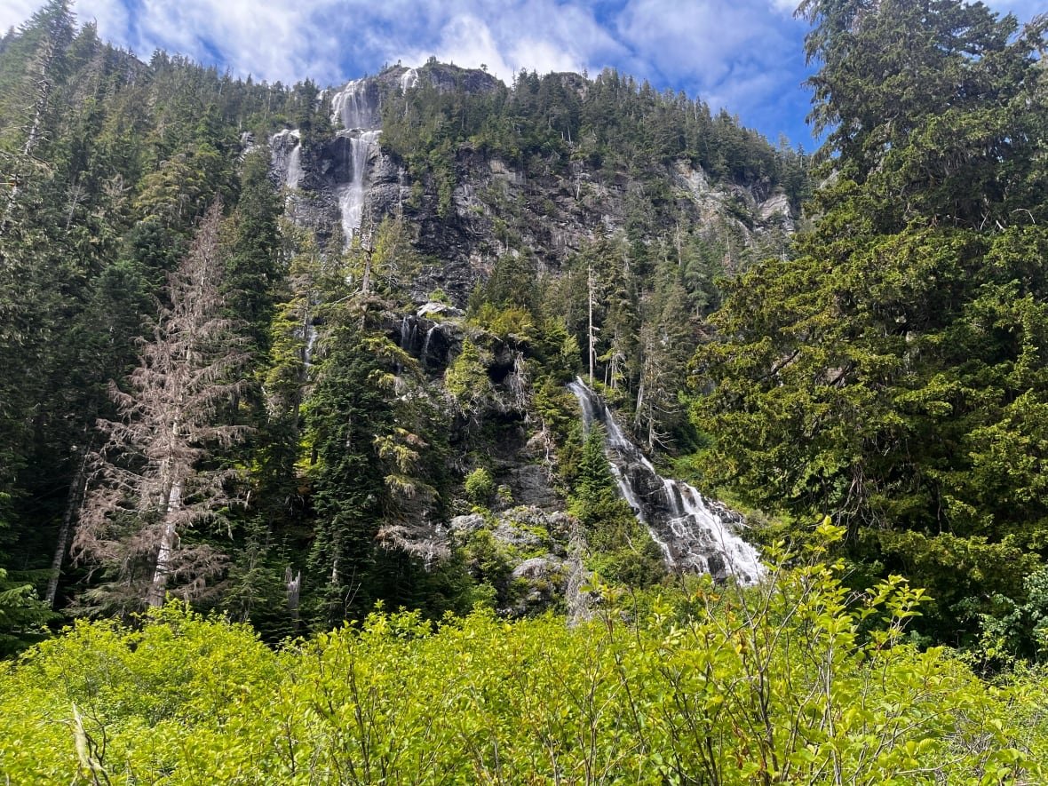 Water falls on a mountain