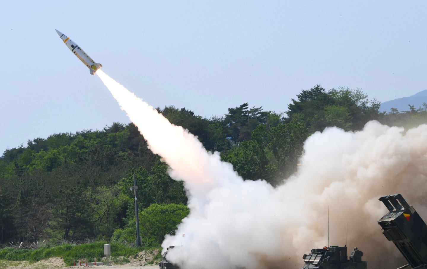 A missile is fired during a US and South Korea joint training exercise on May 25, 2022, in East Coast, South Korea, just days after North Korea fired three ballistic missiles toward the East Sea on Wednesday, including an apparent intercontinental ballistic missile (ICBM).