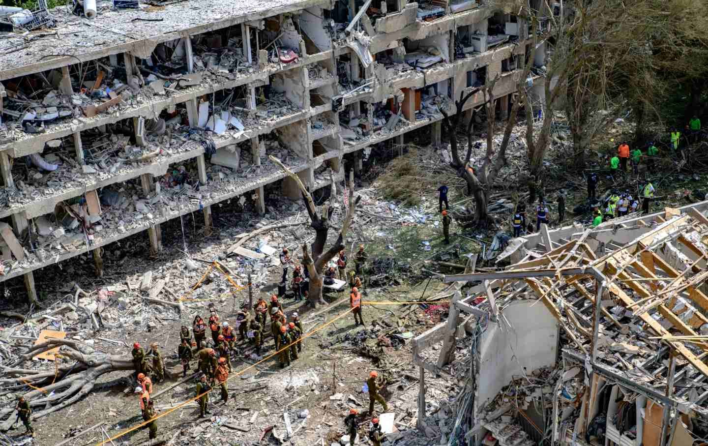 Israeli paramedics and forces are on the scene where buildings are destroyed as a result of Iran's missile attack in Tel Aviv, Israel, on June 22, 2025.