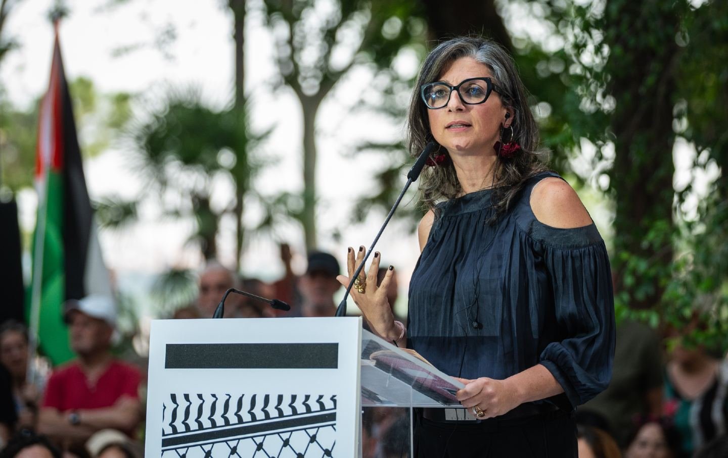 Francesca Albanese speaks at a pro-Palestine event.