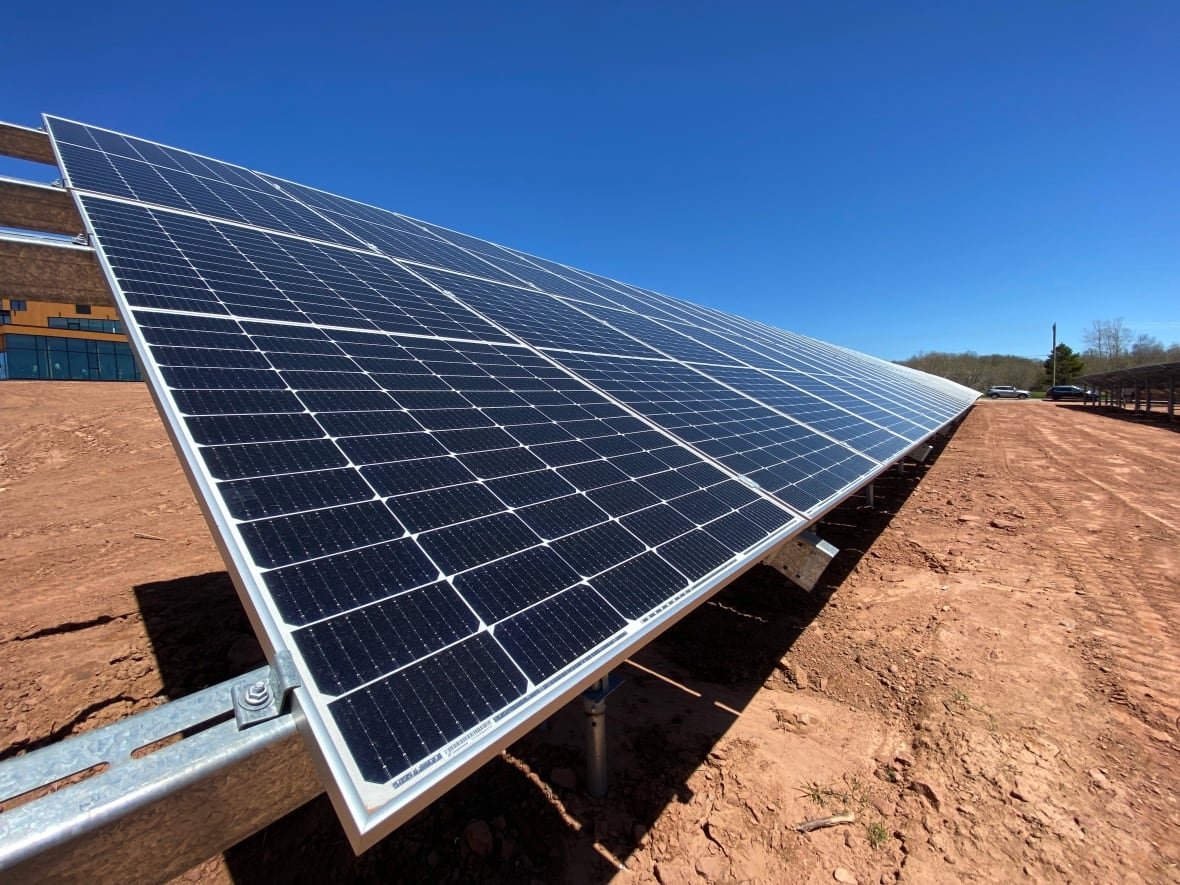 Solar panels on a sunny day.