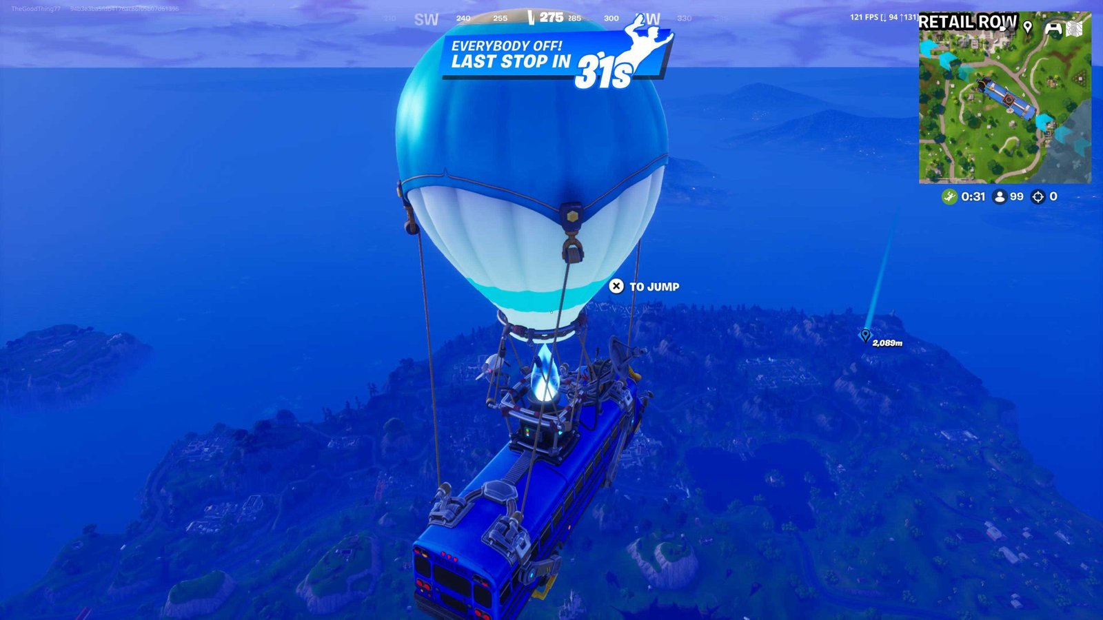battle bus flies over the island