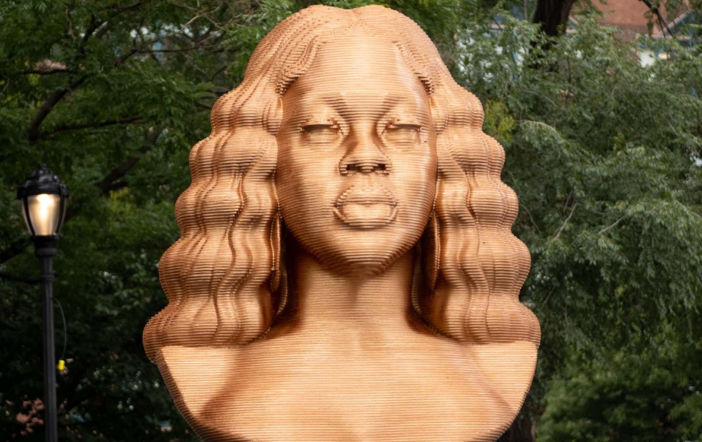 A close-up of a sculpture of Breonna Taylor in Union Square, New York City.