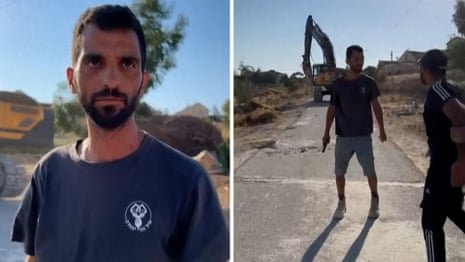 Footage shows Israeli settler firing gun during attack on Palestinians – video 