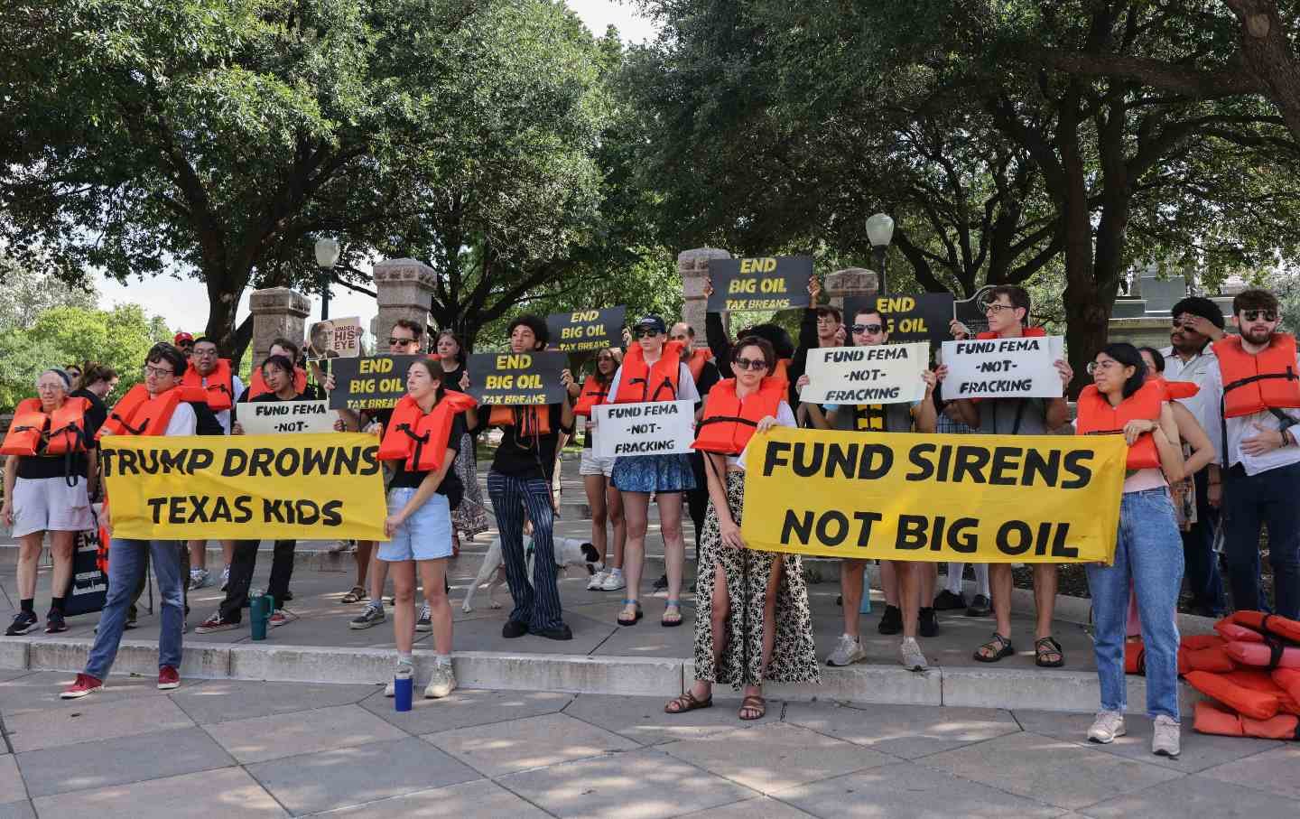 Protesters gather outside the Texas State Capitol in Austin, Texas, on July 12, 2025.