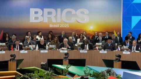 Brazil’s president, Luiz Inácio Lula da Silva, speaks at the Brics summit in Rio de Janeiro on Sunday