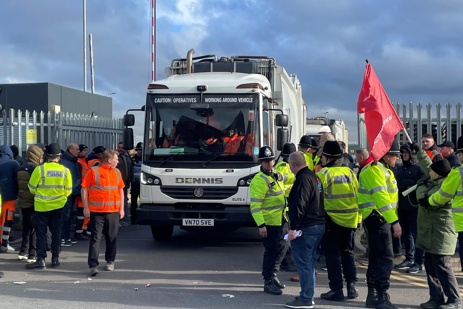 A picket line during the Birmingham bin strike in March