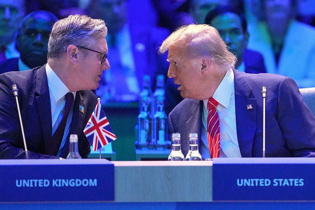 US president Donald Trump speaks to British prime minister Keir Starmer during the NATO summit last month