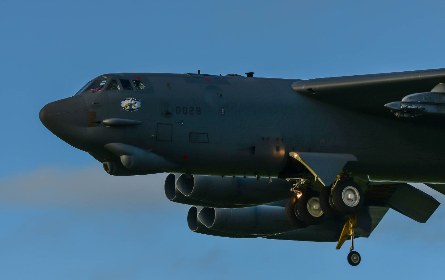 A Boeing B-52H bomber in flight, August 2020.