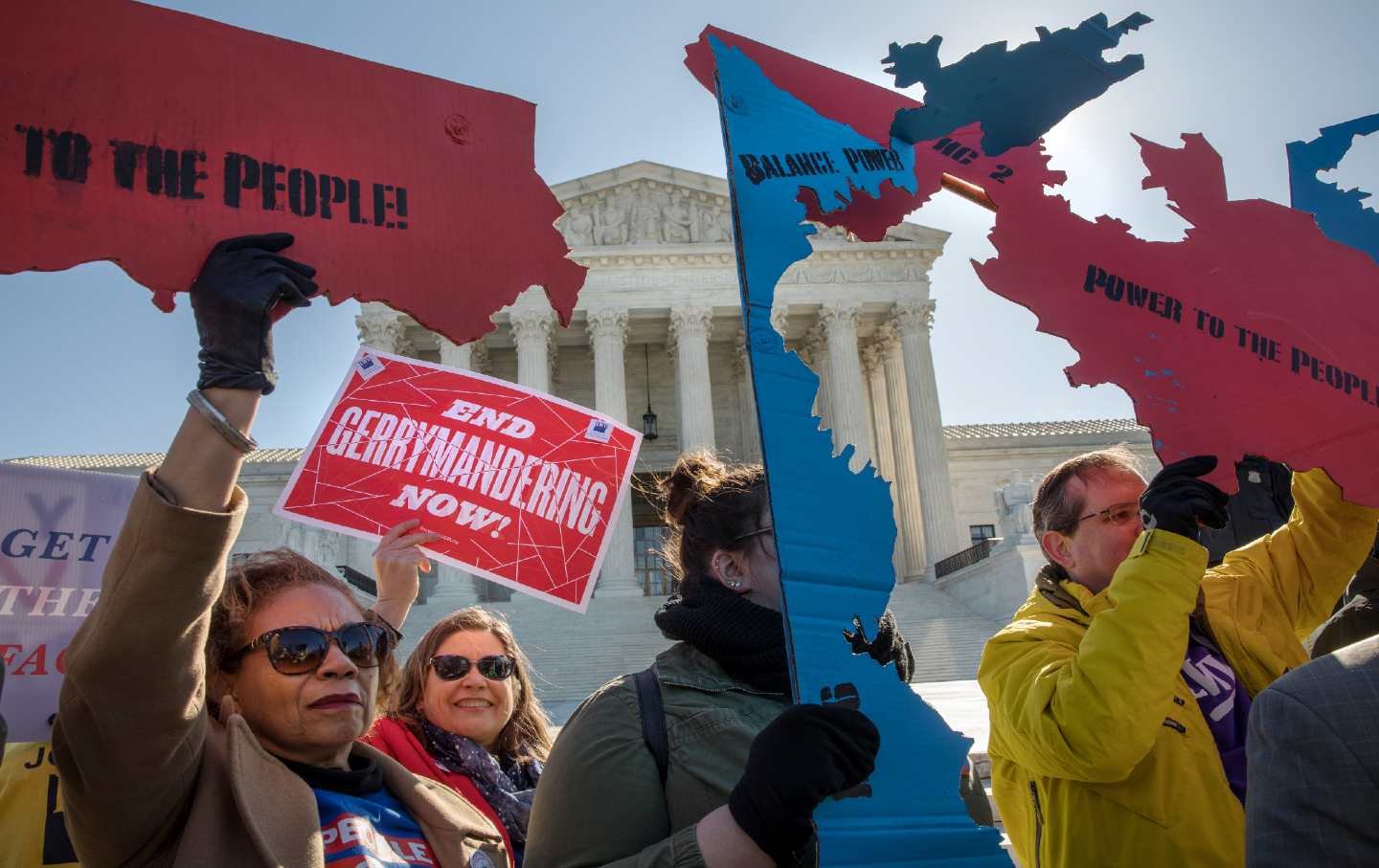 Voting rights protesters outside the Supreme Court Building in 2023 in advance of a gerrymandering ruling.