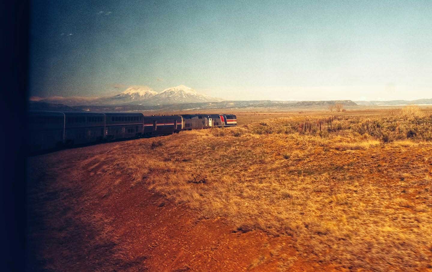 The Southwest Chief passes through mountains near Trinidad, Colorado.