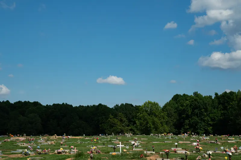 A cemetery on a clear day.