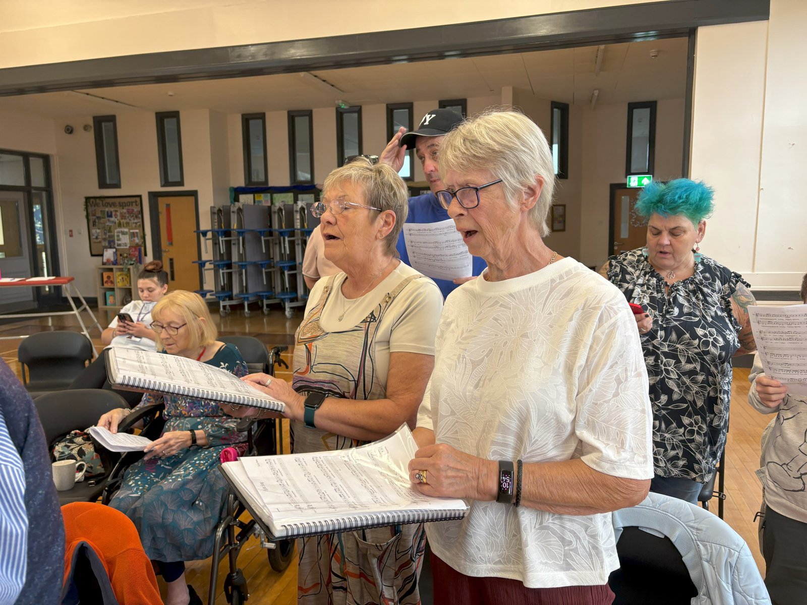 Linda singing with friends at a Musical Connections session