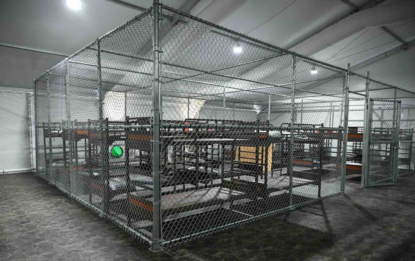 Beds are seen inside a migrant detention center, dubbed “Alligator Alcatraz,” located at the site of the Dade-Collier Training and Transition Airport, as President Donald Trump tours the facility in Ochopee, Florida, on July 1, 2025.