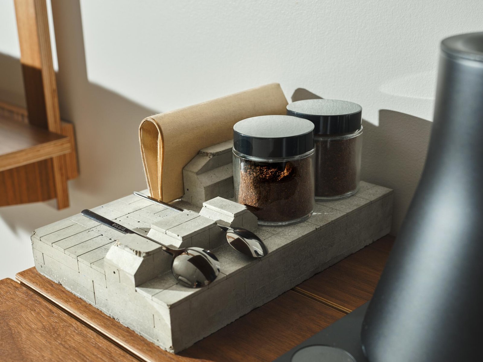 Coffee-making supplies inside one of the rooms.