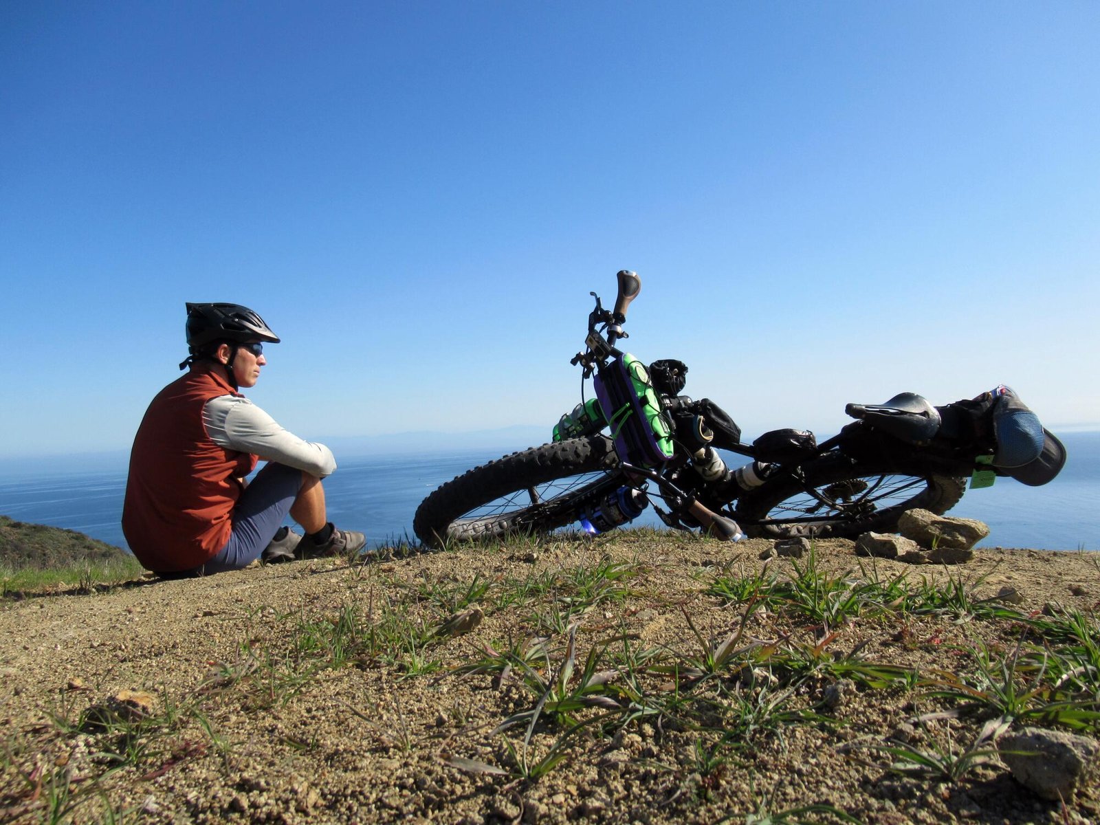 Looking out at the blue ocean and sky.