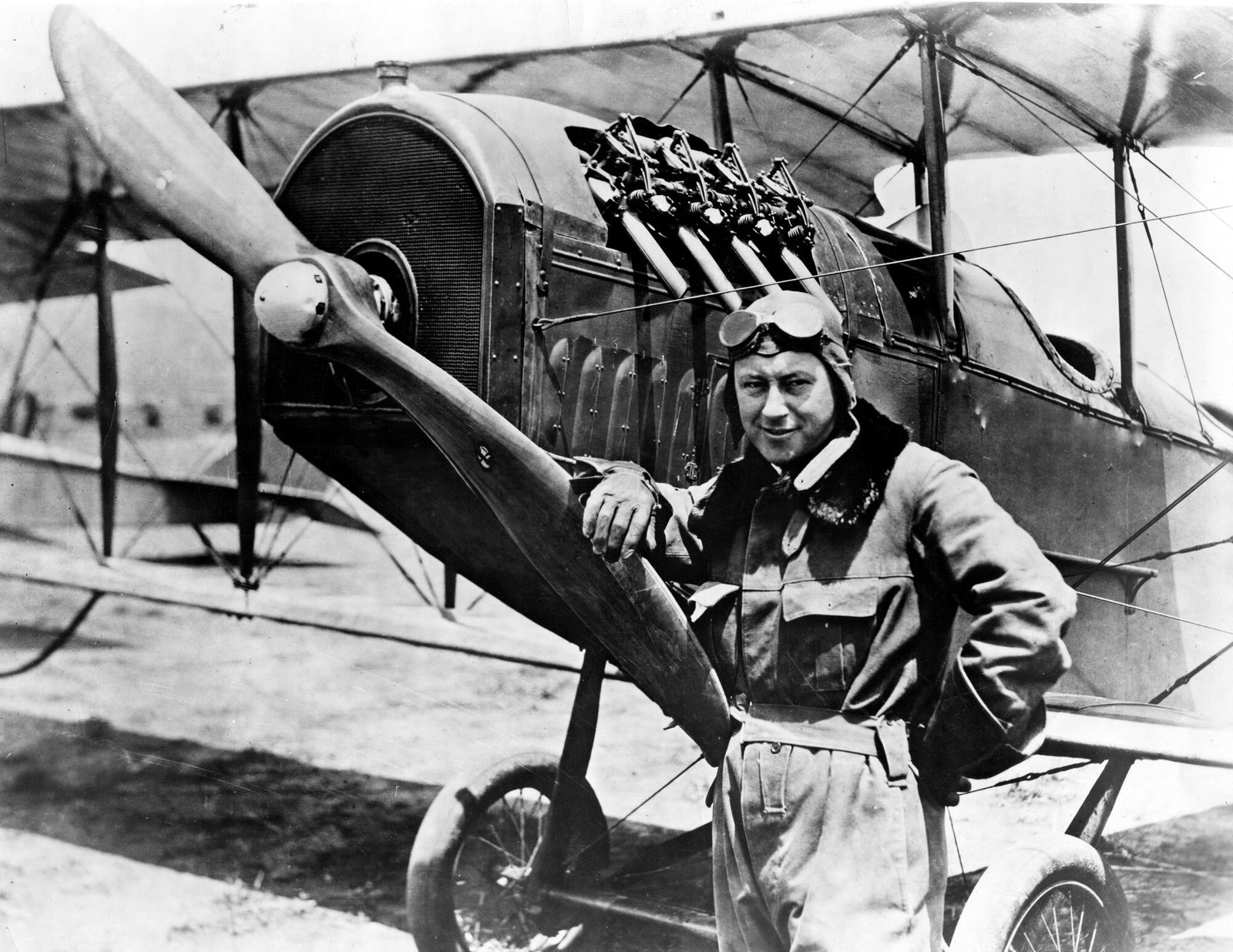 Cecil B. DeMille with his biplane at DeMille Field No. 2.