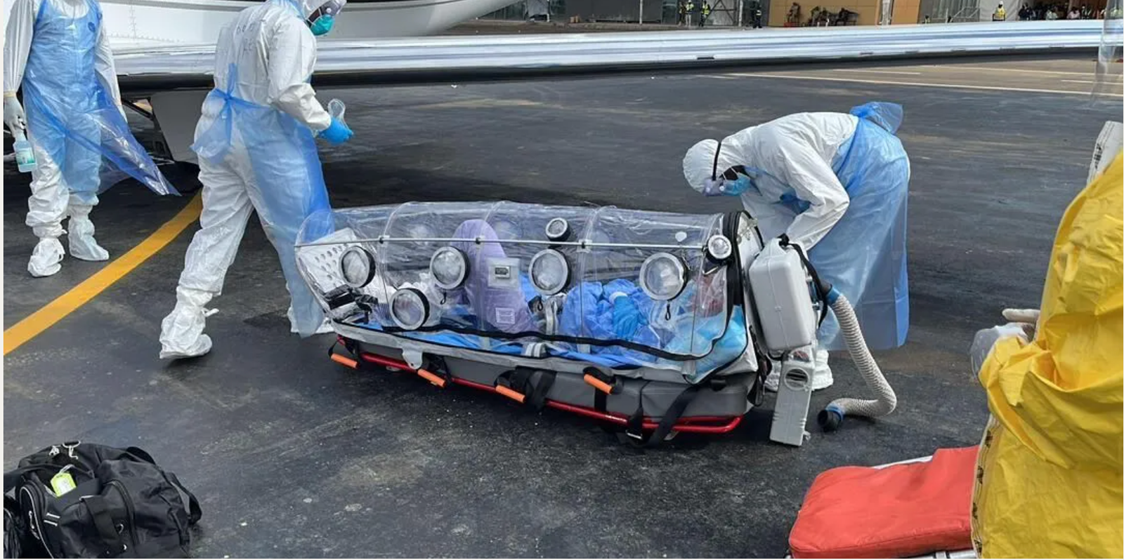 Dr. Stafford being evacuated for treatment in Germany